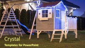  Presentation with kids garden - Amazing PPT theme having kids-garden-house-illuminated backdrop and a tawny brown colored foreground