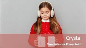  Presentation with girl in red dress - Beautiful PPT theme featuring kids gifts - cute little girl in red backdrop and a  colored foreground