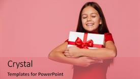  Presentation with pretty girl - Audience pleasing slide deck consisting of kids gifts - happy pretty girl hug her backdrop and a  colored foreground