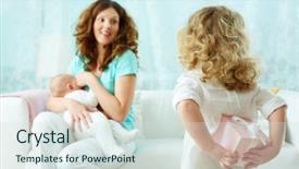  Presentation with mom kids - Audience pleasing theme consisting of kids gifts - little cutie holding a gift-box backdrop and a sky blue colored foreground