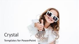  Presentation with cheerful stylish city girl using - Amazing slide deck having kids glasses - cheerful little girl in sunglasses backdrop and a  colored foreground