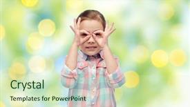  Presentation with green lights - Slide set consisting of kids glasses - childhood fun gesture and people background and a  colored foreground