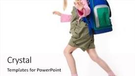  Presentation with backpack - Colorful slides enhanced with kids going school - portrait of girl with backpack backdrop and a white colored foreground