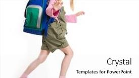  Presentation with piles - Slide deck with kids going school - portrait of girl with backpack background and a white colored foreground