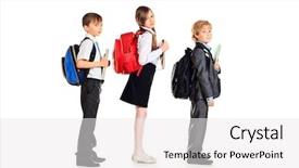  Presentation with graduation kids - Amazing PPT theme having kids graduation - group of happy schoolchildren standing backdrop and a white colored foreground