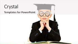  Presentation with graduation kids - Colorful slide set enhanced with kids graduation - serious schoolboy in academic hat backdrop and a white colored foreground