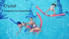  Presentation with children superhero kids aspiration imagination - Presentation theme consisting of kids group at swimming pool background and a  colored foreground