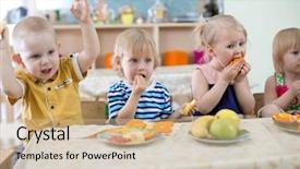  Presentation with kids food - Theme having kids group eating in kindergarten background and a soft green colored foreground