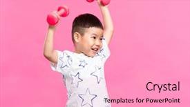  Presentation with gym - Cool new presentation theme with kids gym - little kid lifting up dumbbell backdrop and a lemonade colored foreground