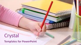  Presentation with kids hand sanitizer - Cool new PPT layouts with kids hand drawing on notebook backdrop and a sky blue colored foreground