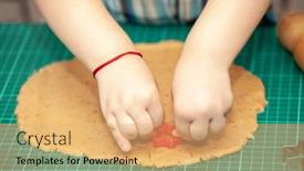  Presentation with dough - Slides enhanced with kids-hands-making-dough-cookies background and a coral colored foreground