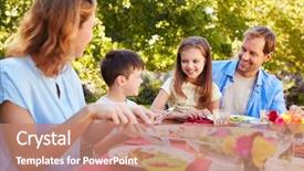  Presentation with kids garden - Colorful slide set enhanced with kids having a lunch backdrop and a coral colored foreground