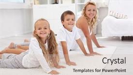  Presentation with mother doing yoga kids - Audience pleasing PPT theme consisting of kids having fum doing some backdrop and a soft green colored foreground