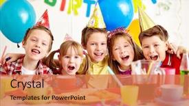  Presentation with birthday kids - Audience pleasing slides consisting of kids having fun at birthday backdrop and a coral colored foreground
