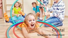  Presentation with kids gym - PPT theme enhanced with kids having fun in gym background and a coral colored foreground