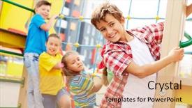  Presentation with whiteboard kids cute cartoon - Presentation design featuring kids having fun on playground background and a coral colored foreground