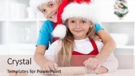  Presentation with christmas kids - PPT layouts having kids having fun preparing christmas cookies - stretching the dough background and a coral colored foreground