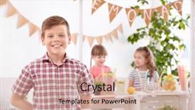  Presentation with cute lemonade - Audience pleasing presentation design consisting of kids having fun shopping - cute little boy and blurred backdrop and a  colored foreground