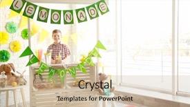  Presentation with cute lemonade - Slide set enhanced with kids having fun shopping - cute little boy selling lemonade background and a soft green colored foreground