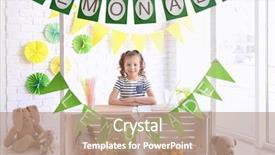  Presentation with cute lemonade - Cool new PPT theme with kids having fun shopping - cute little girl selling lemonade backdrop and a  colored foreground