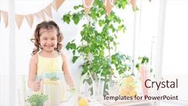  Presentation with cute lemonade - Presentation design consisting of kids having fun shopping - cute little girl selling lemonade background and a  colored foreground