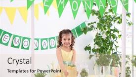  Presentation with cute lemonade - Colorful presentation design enhanced with kids having fun shopping - cute little girl selling lemonade backdrop and a  colored foreground