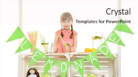  Presentation with cute lemonade - Audience pleasing slide set consisting of kids having fun shopping - cute little girl selling lemonade backdrop and a  colored foreground