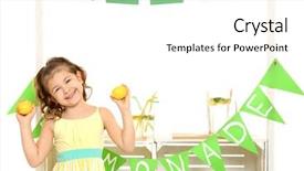 Presentation with cute lemonade - Presentation design having kids having fun shopping - cute little girl standing near background and a  colored foreground