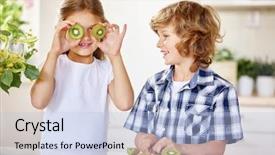  Presentation with happy kids - Audience pleasing presentation theme consisting of kids having fun with kiwi backdrop and a light blue colored foreground