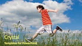  Presentation with sky blue - Beautiful presentation theme featuring kids health - boy jumping running against blue backdrop and a tawny brown colored foreground