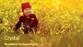  Presentation with blue flower bulb field - Audience pleasing presentation design consisting of kids health - happy small girl with field backdrop and a tawny brown colored foreground
