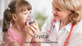  Presentation with pediatrician - Cool new PPT layouts with kids health - pediatrician doctor making inhalation backdrop and a coral colored foreground