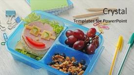  Presentation with kids health - Beautiful presentation theme featuring kids health - tasty sandwich and fruits backdrop and a light gray colored foreground