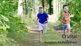  Presentation with children running - PPT theme featuring kids health - young children running in nature background and a seafoam green colored foreground