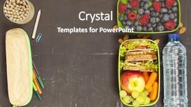  Presentation with healthy school lunch - Theme having kids healthy habits - sandwich apple grape carrot berry background and a tawny brown colored foreground