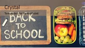  Presentation with school lunch - Audience pleasing PPT theme consisting of kids healthy habits - sandwich apple grape carrot berry backdrop and a coral colored foreground
