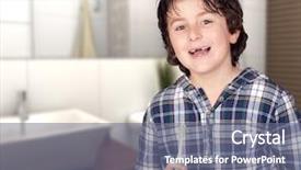  Presentation with child obesity - Beautiful presentation design featuring kids healthy habits - smiling child without a toothbrush backdrop and a gray colored foreground