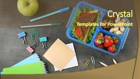  Presentation with lunchbox - Slide deck consisting of kids healthy habits - tasty sandwich and fruits background and a tawny brown colored foreground