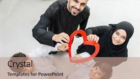  Presentation with muslim family - Slides having kids hearts - happy arabic muslim family background and a coral colored foreground