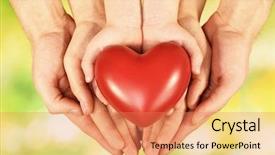  Presentation with hands heart - Beautiful presentation theme featuring kids hearts - red heart in family hands backdrop and a coral colored foreground