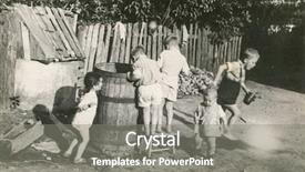  Presentation with children playing - PPT theme enhanced with kids history - vintage photo of children playing background and a gray colored foreground