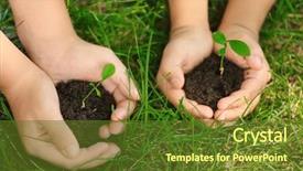  Presentation with soil science - Amazing PPT theme having kids holding soil and plants backdrop and a tawny brown colored foreground