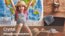  Presentation with packs - Theme featuring kids holiday - happy child girl getting ready background and a coral colored foreground