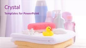  Presentation with hygiene - Cool new PPT theme with kid hygiene - baby accessories for bathing backdrop and a sky blue colored foreground