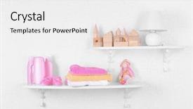  Presentation with hygiene - Slide set with kid hygiene - baby accessories on shelves close-up background and a white colored foreground