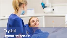  Presentation with dentist - Cool new slide set with oral child - happy female dentist with patient backdrop and a ocean colored foreground