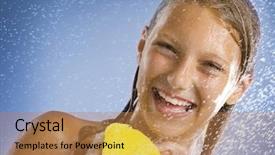  Presentation with bathroom - Cool new presentation theme with bathroom showeringshower head - happy young girl taking shower backdrop and a coral colored foreground