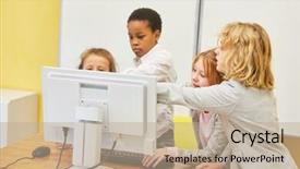  Presentation with computer science google crawler - Amazing slides having kids in computer science class backdrop and a mint green colored foreground