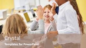  Presentation with teamwork school - Beautiful PPT theme featuring kids-in-elementary-school-computers backdrop and a coral colored foreground