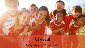 Presentation with team kids - Colorful slide deck enhanced with kids in elementary school sports backdrop and a red colored foreground